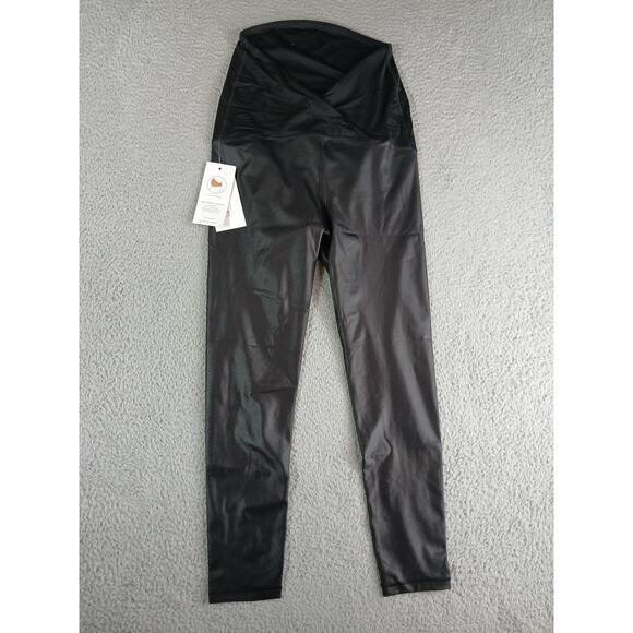 Ingrid + Isabel Maternity Leggings Women Small Black Shiny Faux Leather Pant NWT - Picture 7 of 9